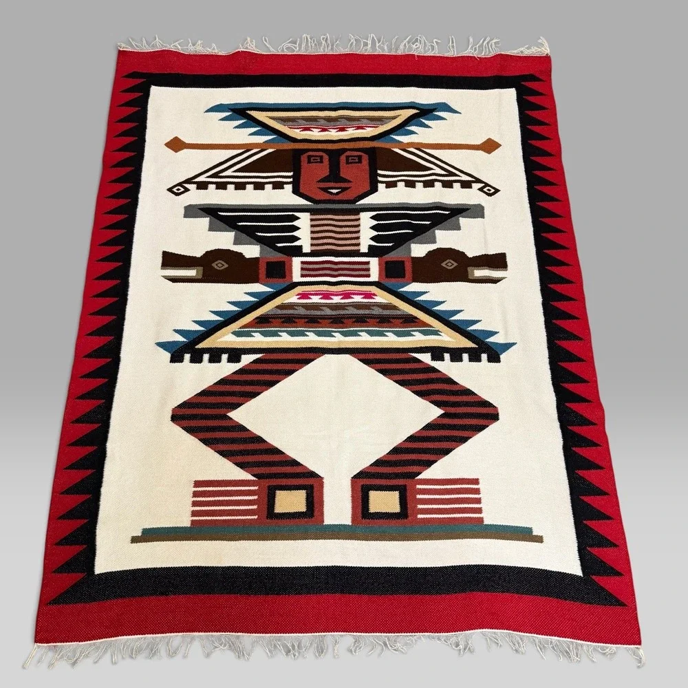 Artesanias Otavalo Ecuador 100% Wool Hand Woven Rug Wall Hanging 66